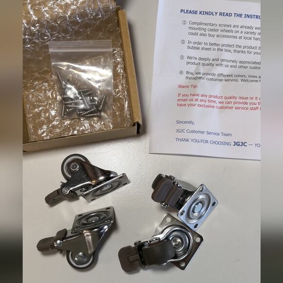4pc soft rubber small locking caster wheels. 1". JGJC for furniture. Tiny lock - Picture 2 of 13
